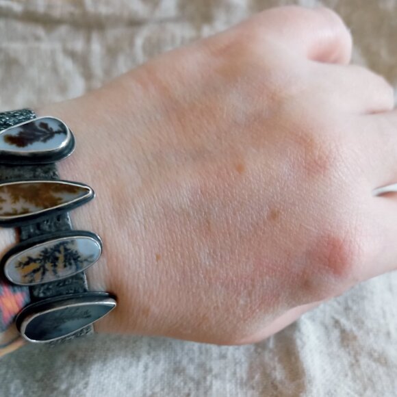 Sterling Silver Cuff with Four Gorgeous Dendritic Agates - Picture 3 of 5